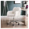 thumbnail image 2 of Fluffy Office Desk Chair, Faux Fur Modern Swivel Armchair with Wheels, Soft Comfy Fuzzy Accent Makeup Vanity Chairs for Women Girls, Home Living Dressing Room Bedroom, White, 2 of 8