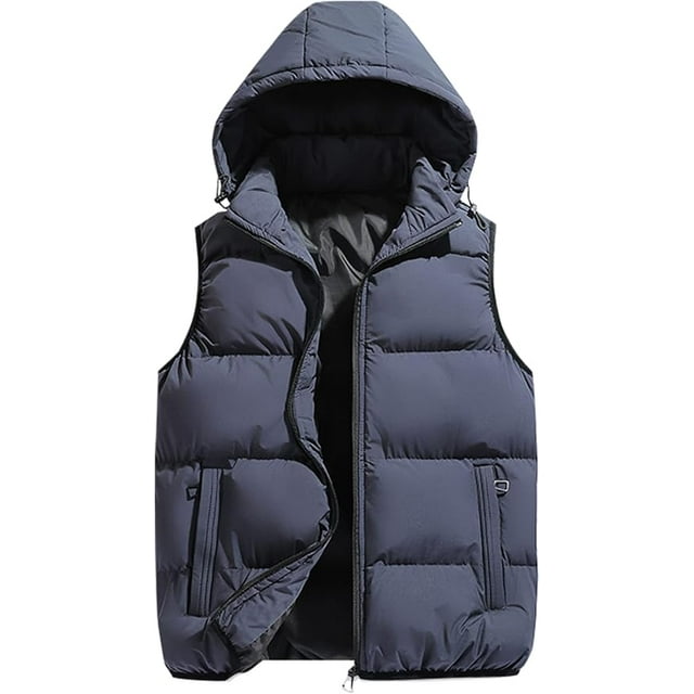 Men's Quilted Winter Vest Outdoor Removable Hooded Padded Puffer Vest
