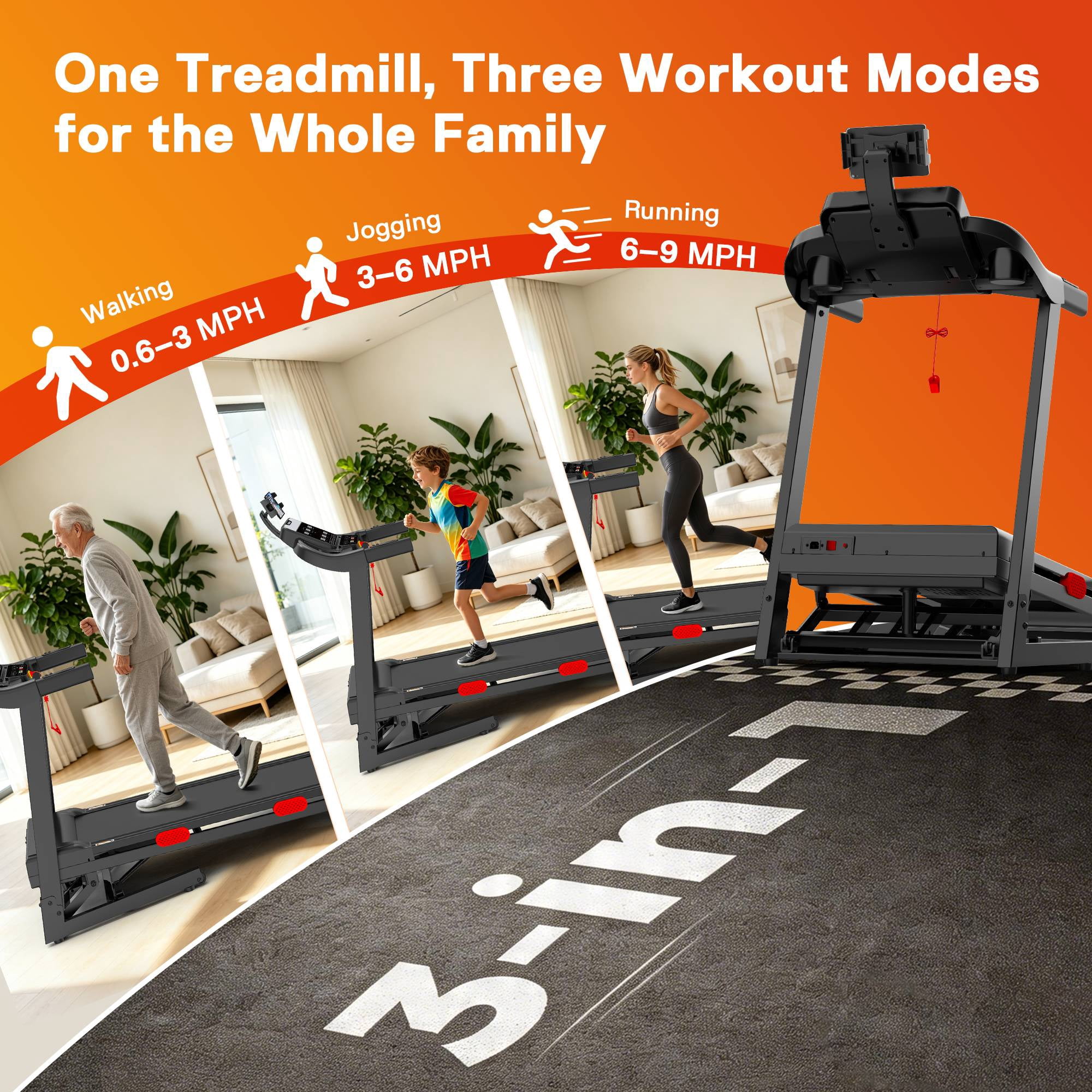 3.8HP Folding Treadmill, 300-330lb Capacity, 15 Levels Auto Incline Treadmills for Home Running and Walking Max 9 MPH Speed Foldable ElectronicTreadmill Running Machine with APP & Bluetooth