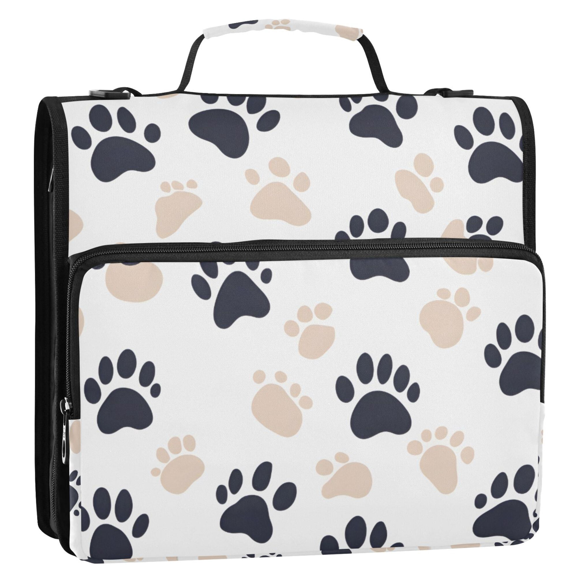 FORMRS Zipper Binder with Shoulder Strap 2-inch Ring 500 Sheet Capacity File Bag, Black Cat Paw