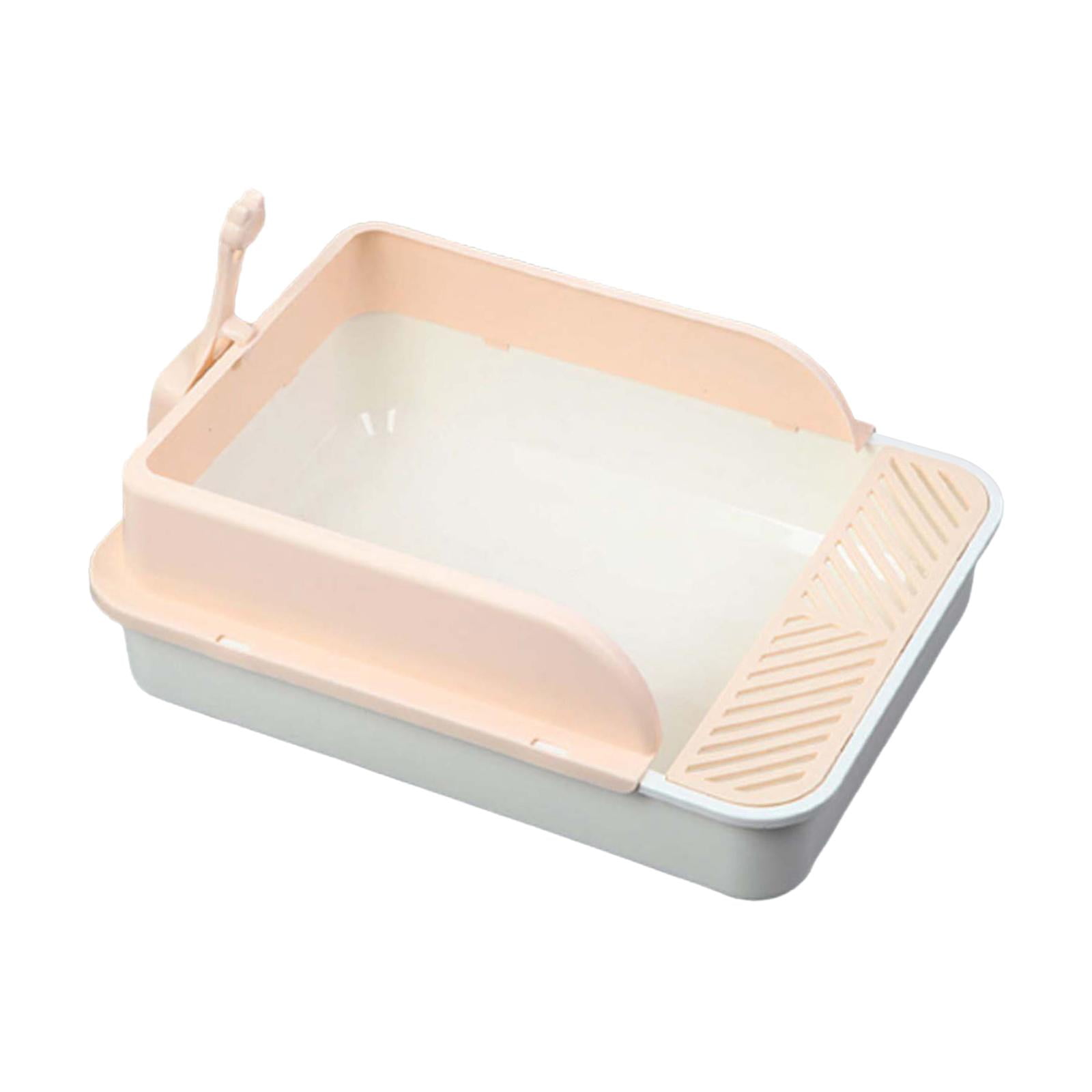 Cat Litter Tray Kitty Litter Pan Cat Sand Box Semi Enclosed Open Top Pet Kitten Toilet for Small Animals Easy to Clean, No Odor White and Pink XL