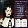 thumbnail image 3 of Phocas Short Black Wigs with Bangs Cosplay Wig with Fluffy Curl Bun Synthetic Hair Straight Wig for Witch Costume, 3 of 8