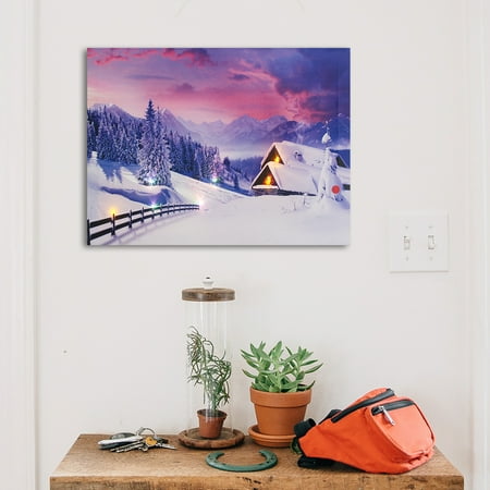 Lighted Wall Art Home 30x40cm Dusk Snow Mountain Canvas Painting LED Light Pictures Art Home Wall Hanging Decor with Frame ()