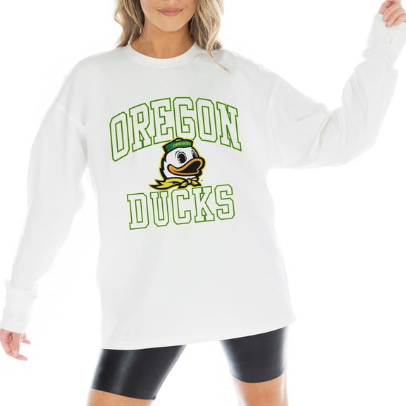 Women's Gameday Couture White Oregon Ducks Mind Games Oversized Long Sleeve T-Shirt