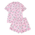 thumbnail image 4 of Tiweut Christmas Pajamas Sets for Womens Santa Floral Print Lapel Short Sleeve Tees and Shorts Home Wear Sets Sleepwear Set,Red1,S, 4 of 9