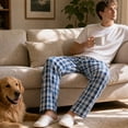 thumbnail image 3 of Vulcanodon Mens 100% Cotton Pajama Pants, Soft Lightweight Sleep Pants with Pockets Plaid Pajama Bottoms for Men(Navy-Plaid, Medium), 3 of 7