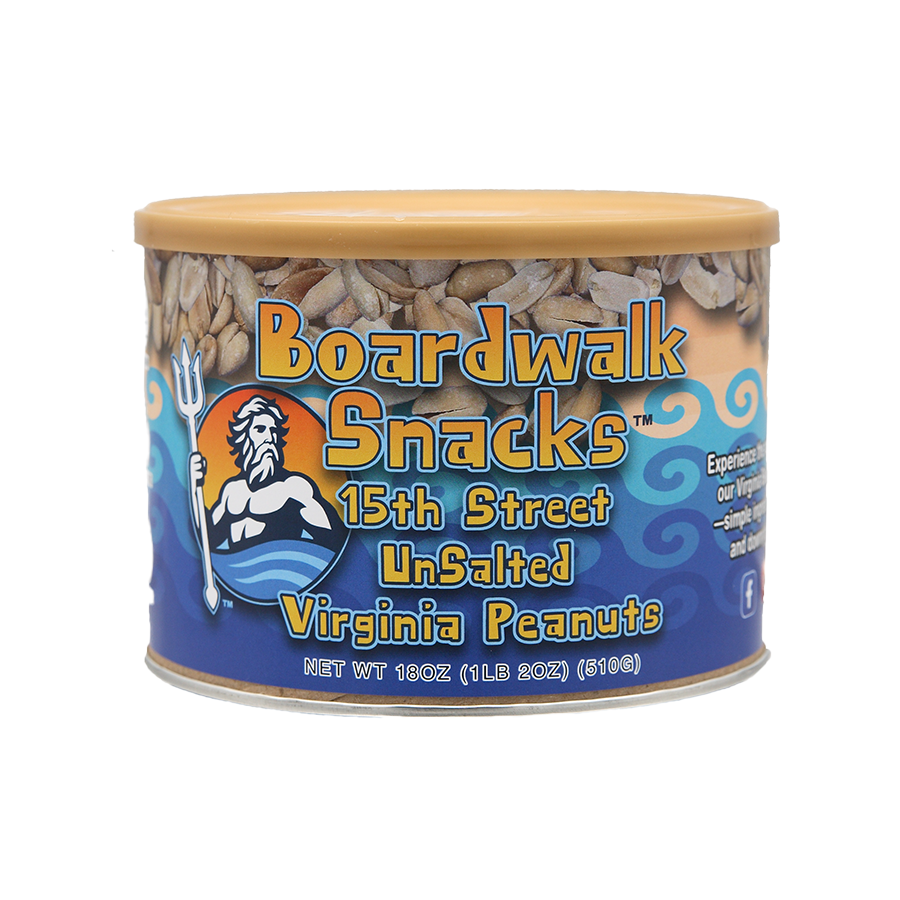 Boardwalk Snacks 15th Street Unsalted Virginia Peanuts, Healthy Snack Nuts, Non-GMO, 18oz