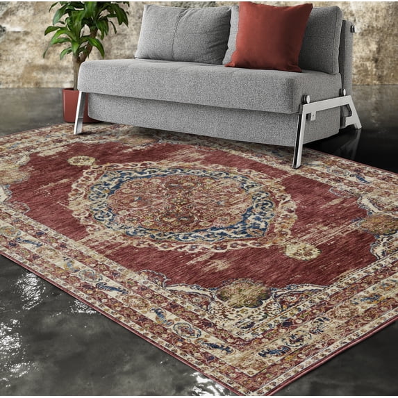 Allstar 5x7 Traditional Accent Rug in Vermilion with Ivory Persian Nain design (4' 11" x 7' 0")