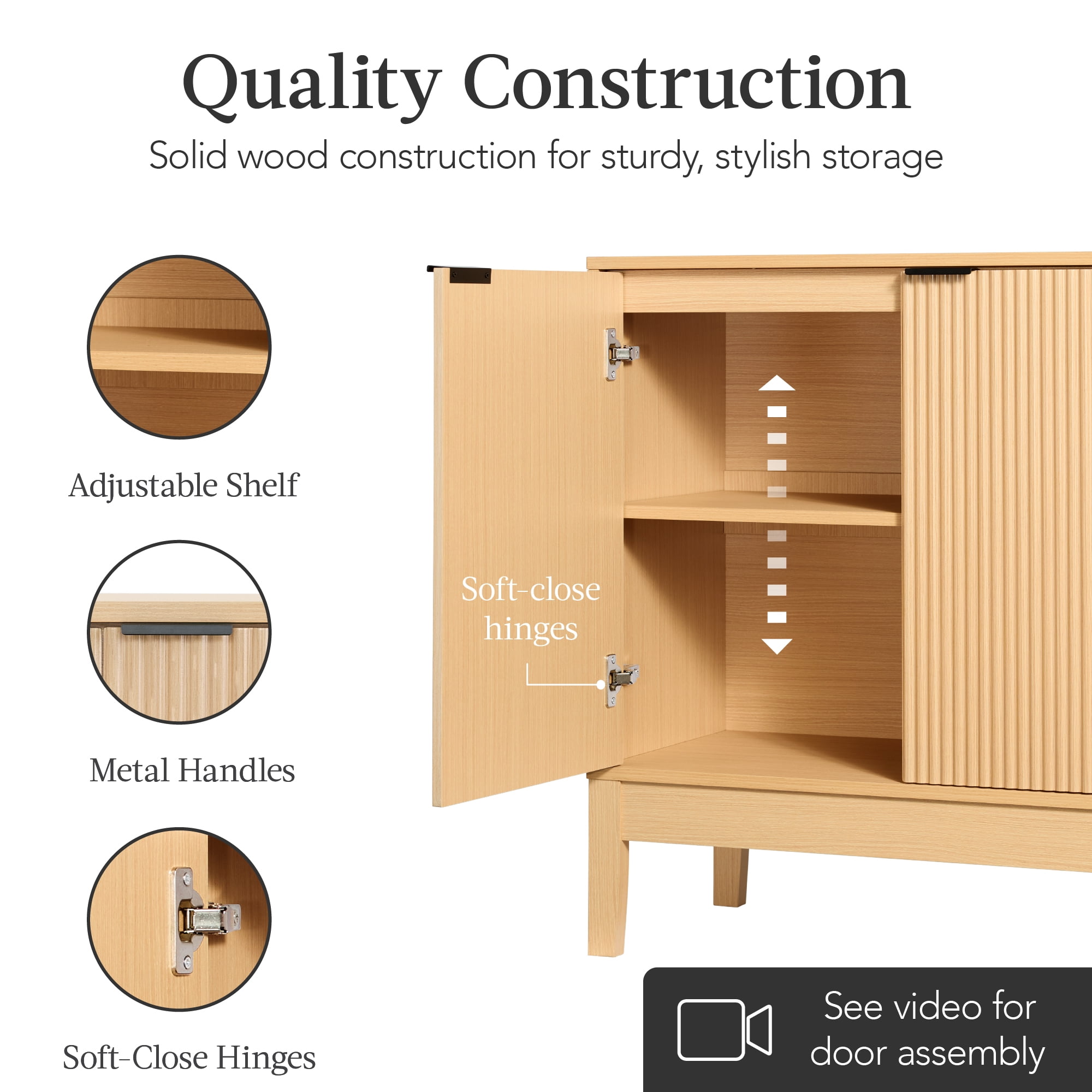 Best Choice Products 2-Door Reeded Storage Cabinet w/ Soft-Close Doors, Multipurpose Accent Furniture - Natural