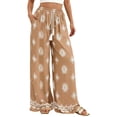 thumbnail image 3 of ibiyuan Women Dress Pants Wide Leg Linen Palazzo Pants Comfy Women Trousers Drawstring Lounge Pants Women for Work Business Casual, 3 of 5