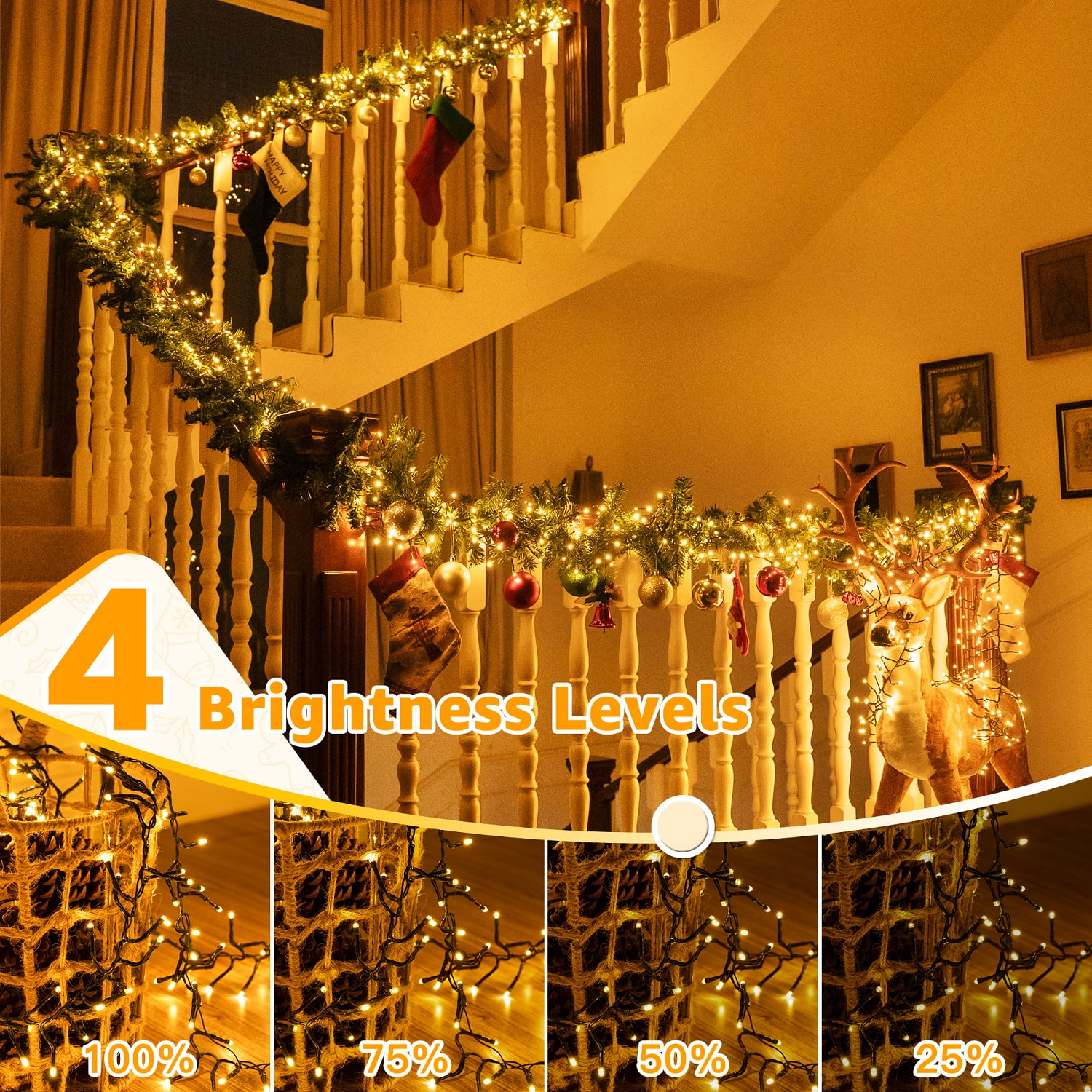 Ollny 20ft 400 LED Cluster Lights, 8 Lighting Modes with Remote Control Waterproof Indoor Outdoor Christmas Cluster Lights for Decorations