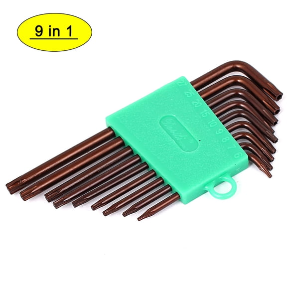 Unique Bargains T6-T27 L Style S2 Security Torx Wrench Spanner Tools Brown 9 in 1