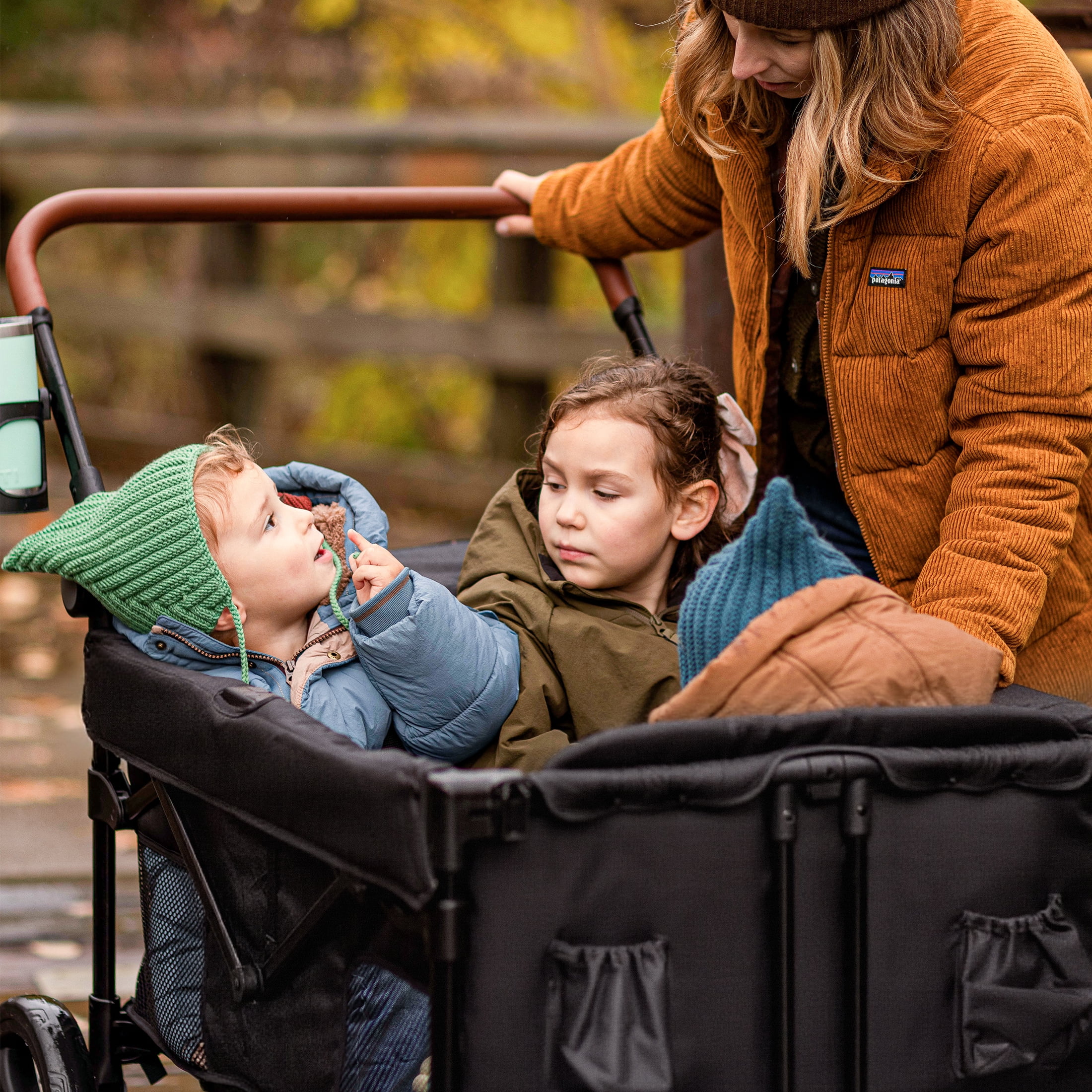 HARPPA Foldable Wagon Stroller for 4 Kids with 5-Point Harness, Canopy, Black