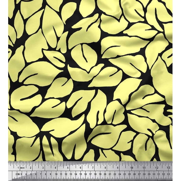 Soimoi Black Cotton Duck Fabric Basil Leaves Printed Fabric 1 Yard 42 Inch Wide