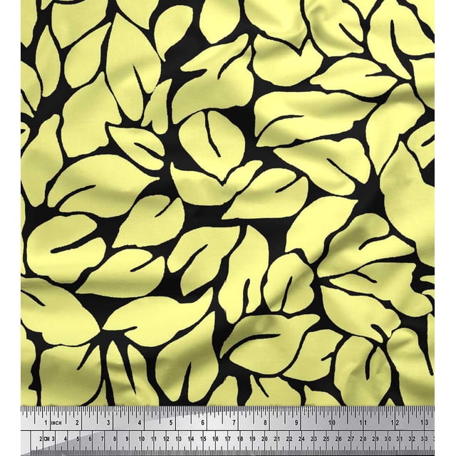 Soimoi Black Poly Georgette Fabric Basil Leaves Decor Fabric Printed Yard 42 Inch Wide