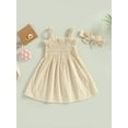 thumbnail image 4 of Coduop Toddler Baby Girls Cotton Linen Floral Dress Sleeveless Frill Smocked Dress + Headband Set, 4 of 7
