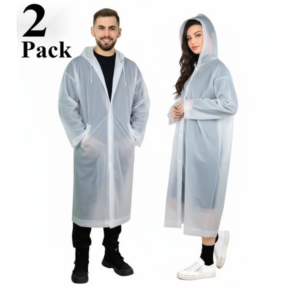 2 Pack Rain Ponchos for Adults Men Women, Reusable EVA Clear Raincoat Waterproof with Hood