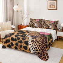 jejeloiu Safari Animal Cheetah Twin Sheet Sets,Chic Leopard Pattern Twin Fitted Sheet,Pink Flower Floral Flat Sheet For Kids,Breathable Home Decor,3 Pieces