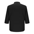 thumbnail image 4 of WTOBBY Men's 3/4 Sleeve Shirt Stand Collar Casual Loose Fit Pocket Breathable Solid Color Summer Resort Wear Button Front Lightweight Travel Top,Black L, 4 of 4