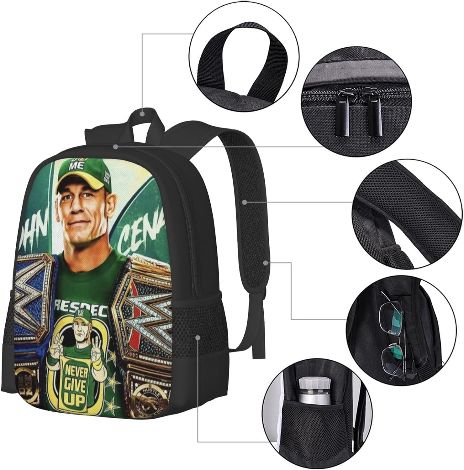 Wrestler John Cena Backpack Casual Large Capacity Laptop Schoolbag Wrestling Fans Birthday Gift