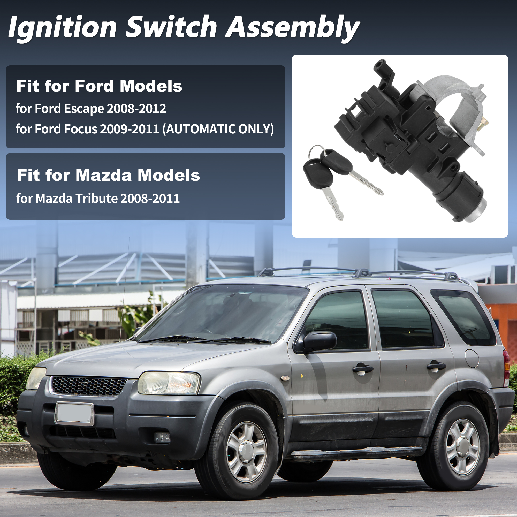 Unique Bargains No.989-019/9L8Z3511A Ignition Lock Cylinder for Ford Escape 2008-2012 for Ford Focus 2009-2011 Ignition Switch Cylinder Barrel Lock with 2 Key