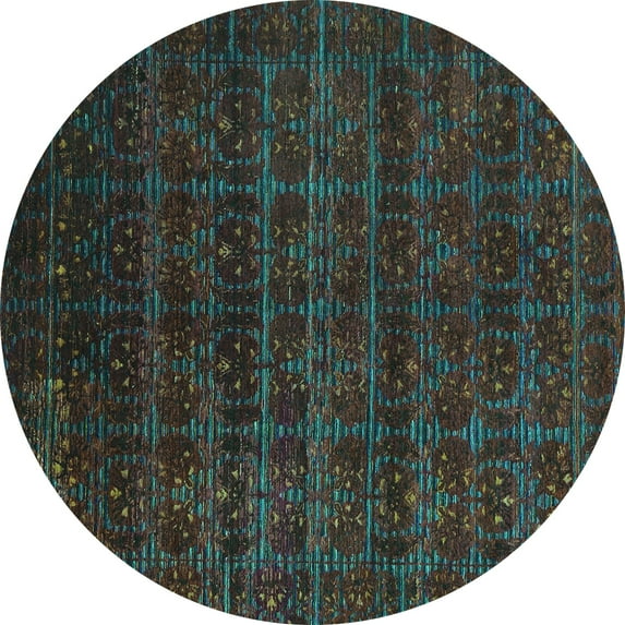 Ahgly Company Indoor Round Abstract Turquoise Blue Modern Area Rugs, 4' Round