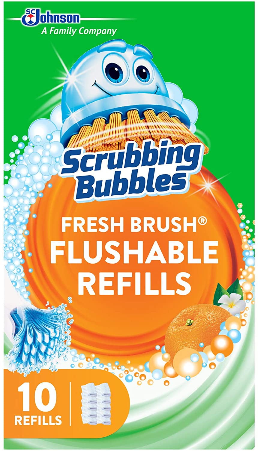 Scrubbing Bubbles Fresh Brush Flushables Refill, Toilet and Toilet Bowl Cleaner, Eliminates Odors and Limescale, Citrus Action Scent, 10ct