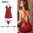 thumbnail image 2 of Camisón de encaje para mujer, ropa de dormir con cuello en V, vestido de dormir con cinturón, bata de pijama, ropa de dormir, 2 of 6