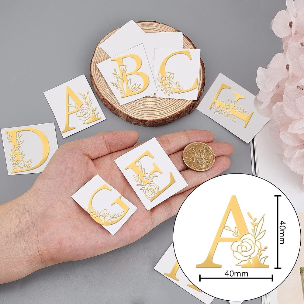 26pcs Self Adhesive Golden Stickers Metal Stickers Flower Letter A~Z Orgonite Sticker Resin Supplies Sticker