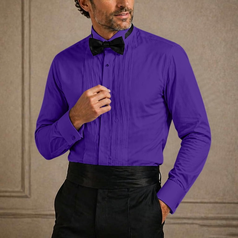 purple french cuff dress shirt Men's Purple Stripe White Collar French Cuff Dress Shirt Tie SG17