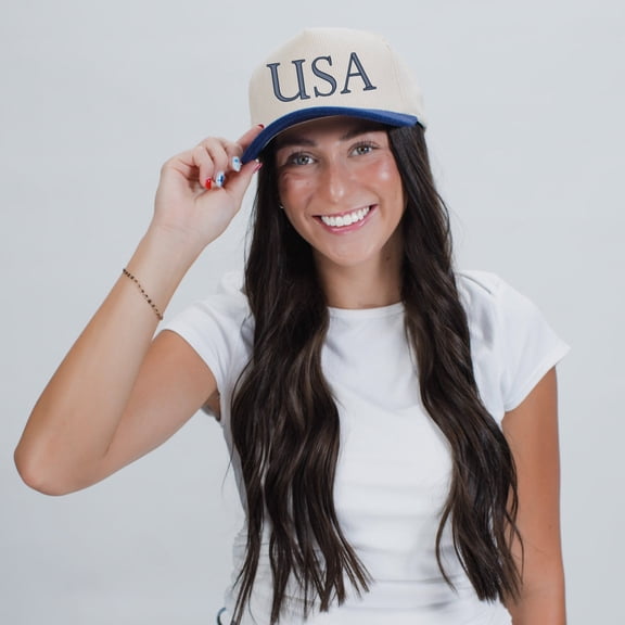 Embroidered USA Letters - Women's Corduroy Trucker Hat
