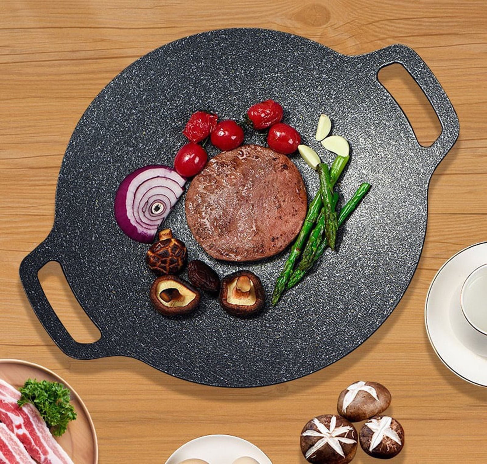 5 Pcs Cast Iron Griddle Pan - Large Multi-Purpose Grill for BBQ, Steak & Pancakes - Non-Stick Cooking Surface with Detachable Legs - Works on Gas, Electric & Campfire - Outdoor & I