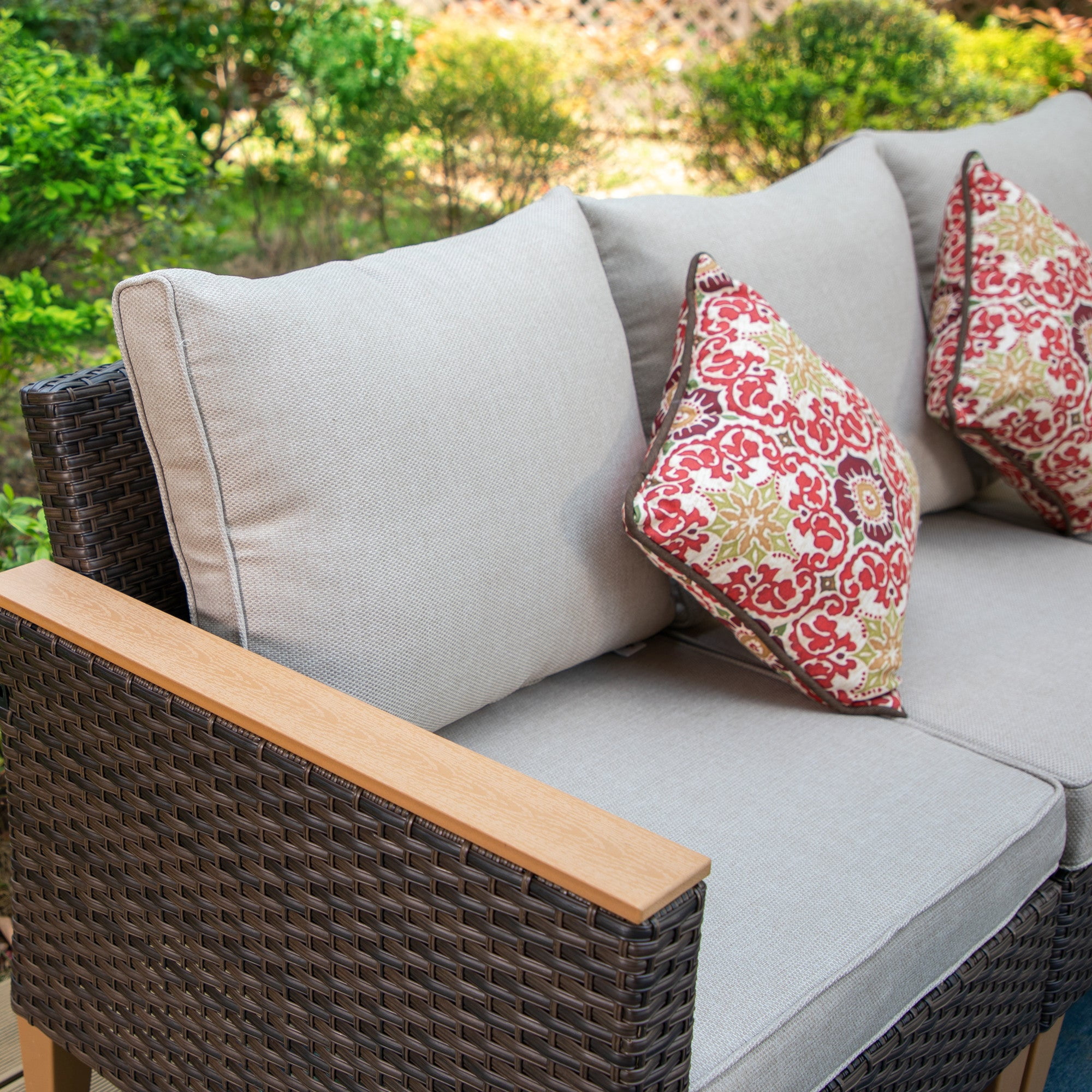 Sophia & William 9 Pieces Patio Wicker Conversation Sofa Set Outdoor Sectional Sofa with Beige Cushions
