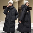 thumbnail image 4 of Chaqueta de algodón con sombrero desmontable para mujer, estilo medio a largo, por encima de la rodilla, chaqueta de algodón gruesa con plumón, ropa de abrigo para mujer, 4 of 5