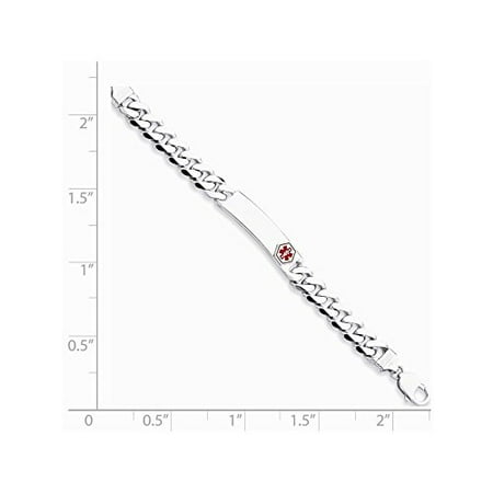 Non Enameled Medical Id Curb - .925 Sterling Silver 7 MM Red Enamel Medical Alert ID Curb Link Bracelet, 8