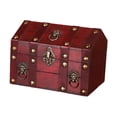 thumbnail image 2 of Cofre del tesoro pirata decorativo de madera maciza para mujer, accesorios creativos para fotos. Rojo, 2 of 7