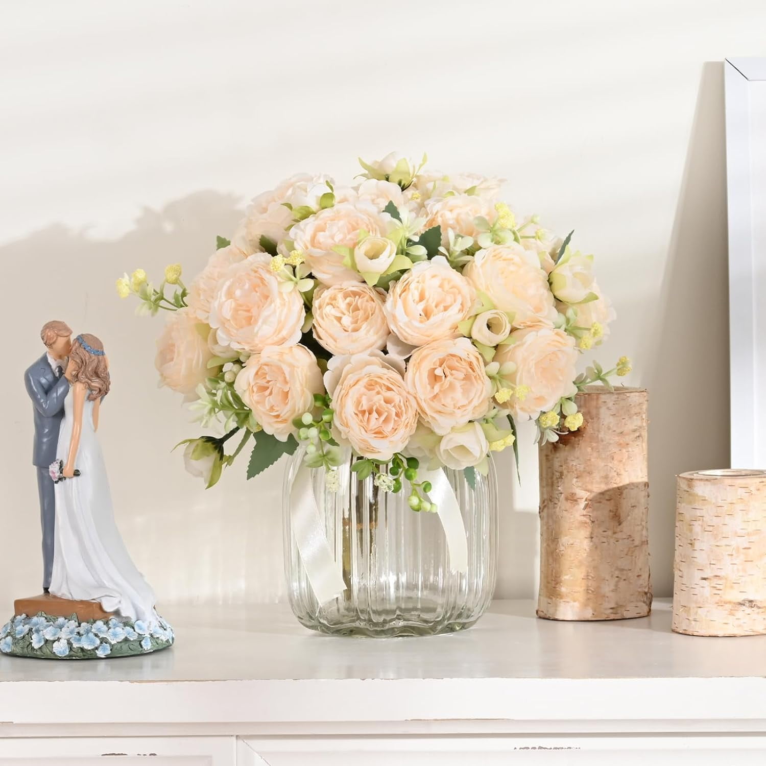 Packs Peonies Artificial Flowers, Champagne Artificial Peonies, Silk Peonies Flowers Fake Peonies Artificial Flowers Peonies Bouquet for Centerpiece Table Wedding Party Home Decor