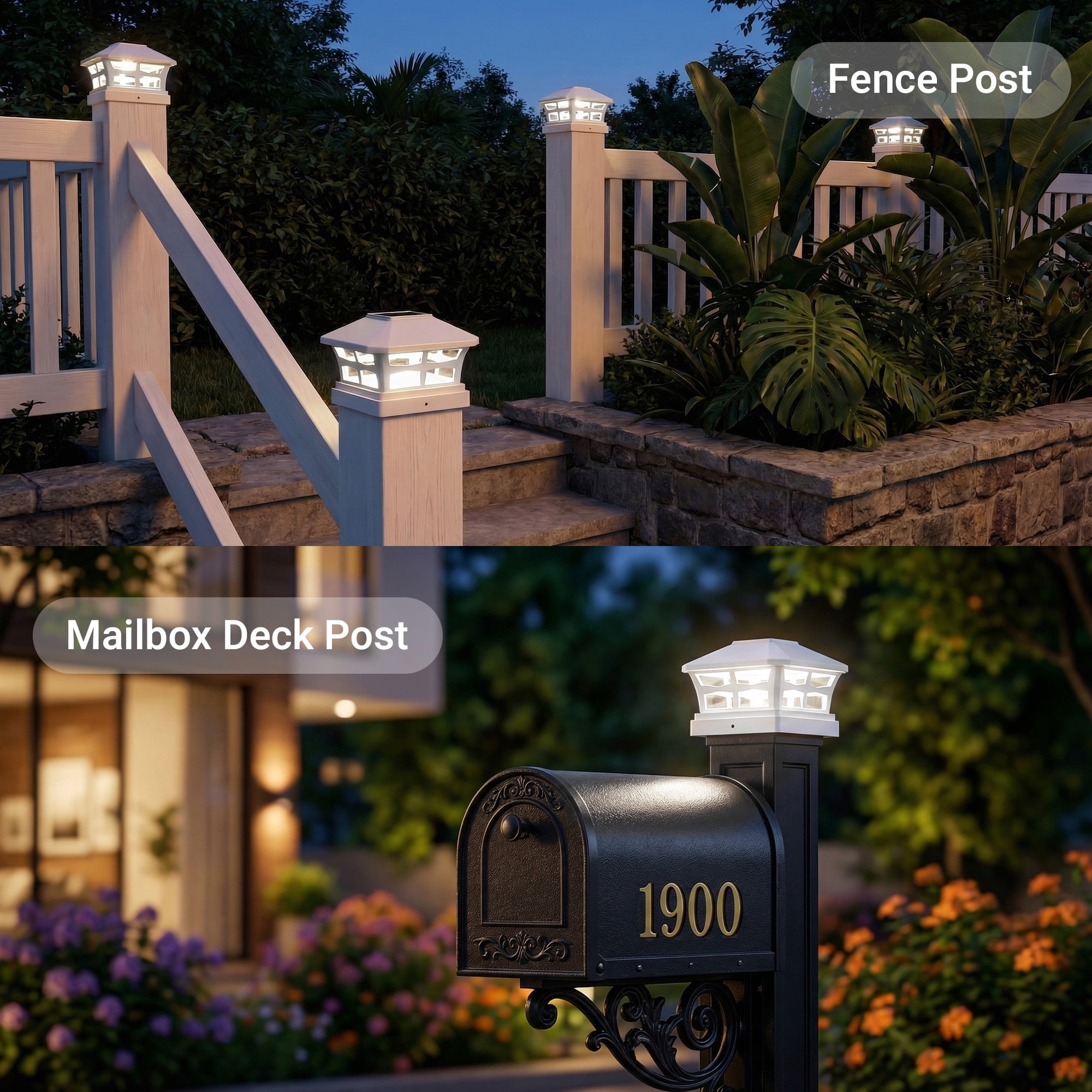 DAYBETTER Solar Post Cap Lights Outdoor, 4 pack Fence Solar LED Lights, White