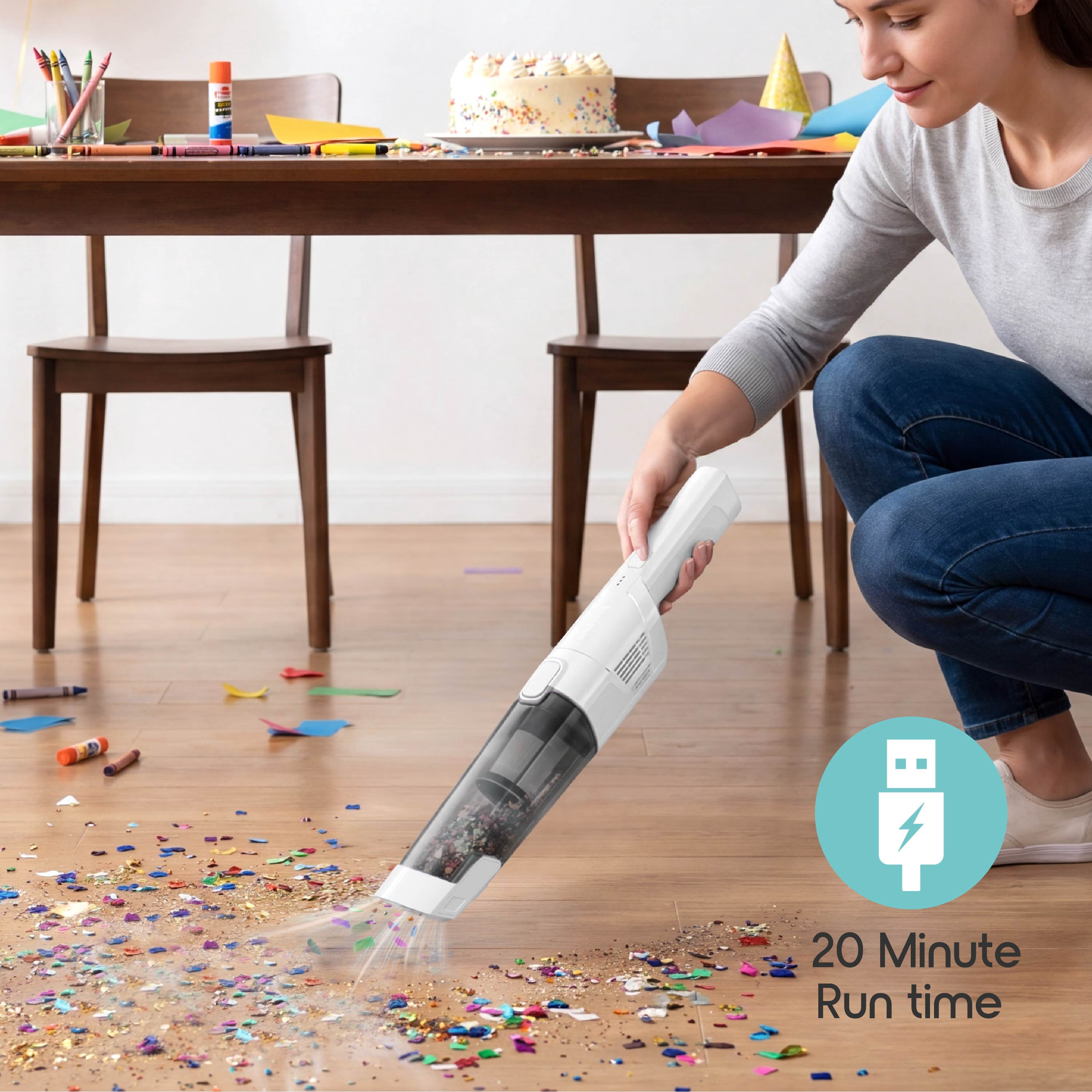 IonVac PowerMax Hand Vacuum, 5V Cordless Handheld Vacuum Cleaner with Multiple Attachments, Model #30838