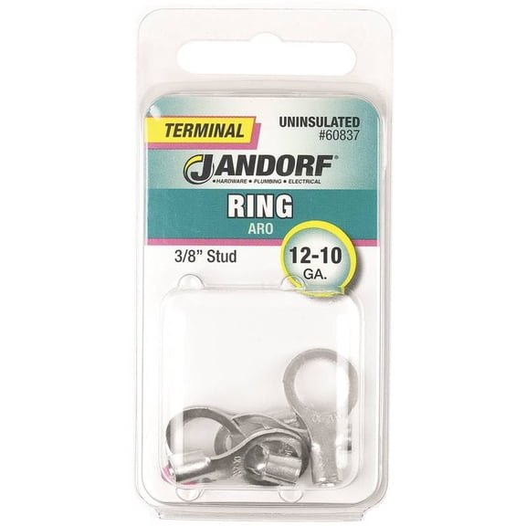 Jandorf 60837 Ring Terminal, 12 to 10 AWG Wire, 3/8 in Stud, Copper Contact