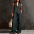 thumbnail image 6 of Bosfbaoi Two Piece Sets for Women Linen Blend Fashion Outfit Set V-Neck Sleeveless Button Tops Comfort Waist Wide Leg Pants Matching Sets Women Clothing, 6 of 6