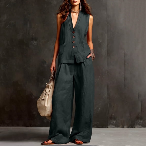Guieoi Sleeveless Top and Pants Set 2-Piece Tank and Pants Set Matching Set Summer Outfit Casual Wear Streetwear Black M