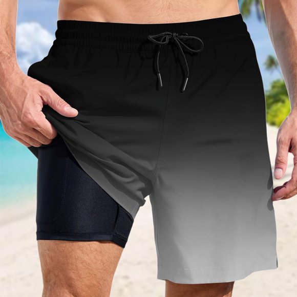 MAIHAN Mens Women Swim Shorts Drawstring Elastic Waist Swimming Short Quick Dry Swim Trunks with Compression Liner Athletic Workout Shorts(Black,XXXXXL,Solid colorB)