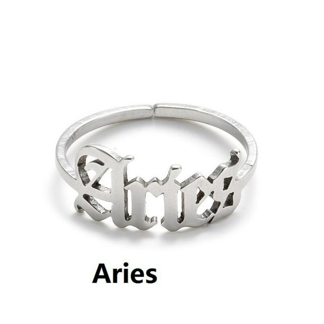Anillo ajustable de acero inoxidable con apertura de anillo con letras inglesas de doce constelaciones Wmkox8yii fajkfhkj2136