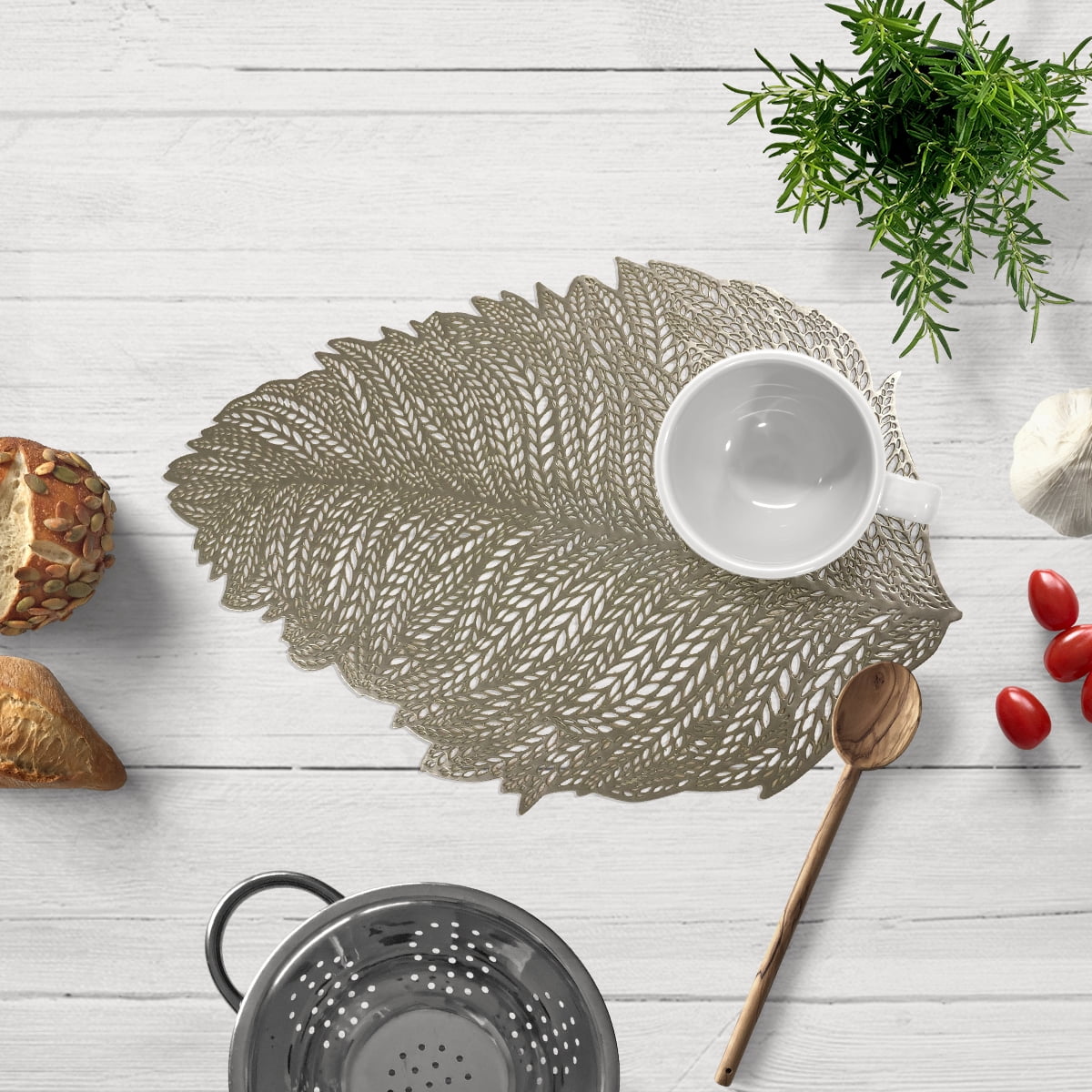 Gold Leaf Cutout Perforated Placemats for Dining Table PVC Pressed Heat