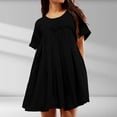 thumbnail image 2 of Dress for Women Summer Pleated Mini Dress Crew Neck Short Sleeve Tunic Dress with Pockets, 2 of 5