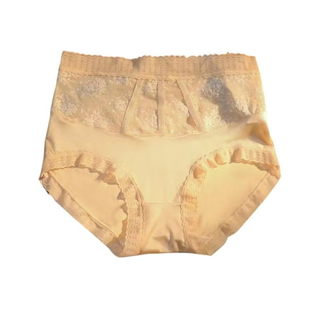 Ashirexll Underwear Women  Silk Underwear for Women Fashion Sexy Breathable Lace Panties Satin Patchwork Lace Solid Color Panties for Women Yellow XXL