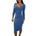 thumbnail image 4 of Women Corduroy Dress Long Sleeve Crew-Neck Slim Fit Bodycon Mid Long Dress Fall Winter Casual Comfy Dresses, 4 of 7