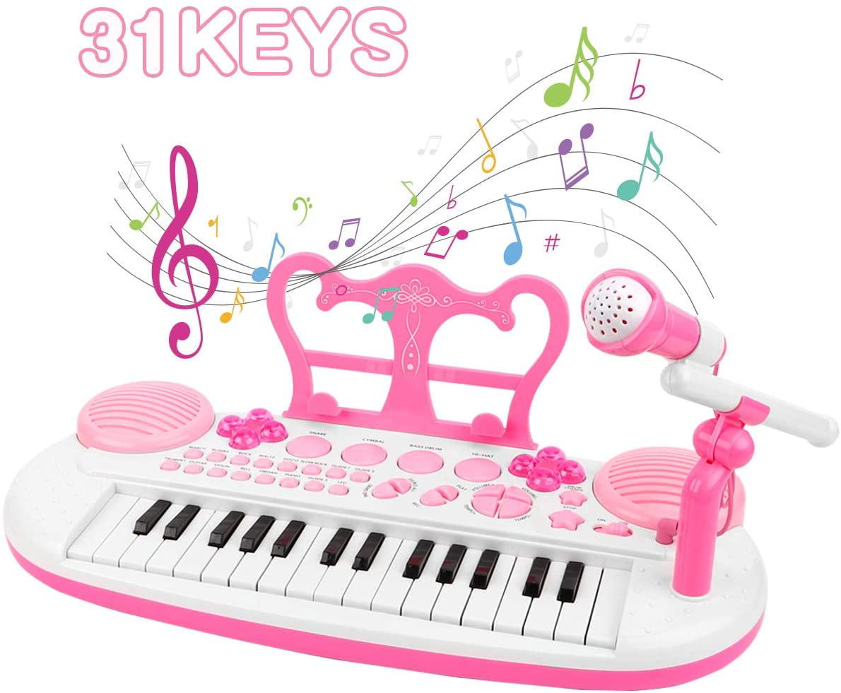 Musical Toy with Microphone 31 Keys BAOLI Piano Keyboard Birthday Gift Toddler Multi Functional Electronic Instrument Pink, Medium 