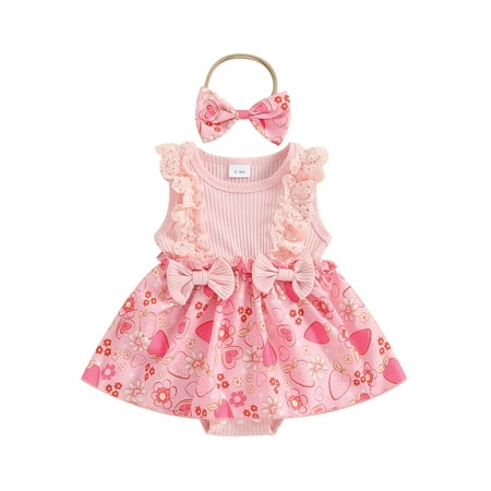 

Wilcliar Newborn Baby Girls Outfits Sleeveless Flower Strawberry Print Romper Dress with Hairband
